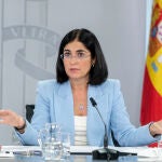 La ministra de Sanidad, Carolina Darias, en la comparecencia de hoy tras la reunión del Consejo de Ministros.