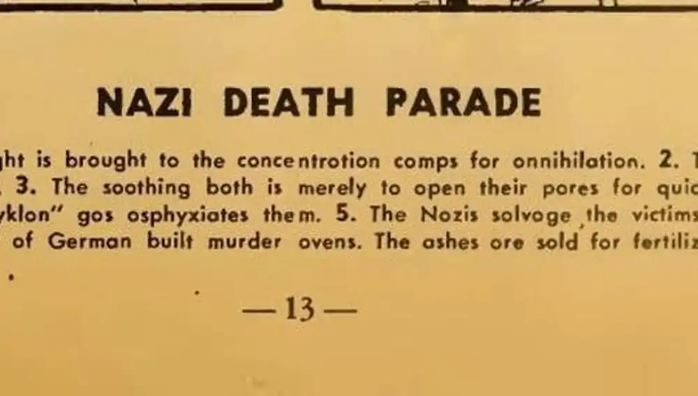 Texto que acompaña al cómic realizado por August M. Froehlich, titulado &quot;Desfile nazi de la muerte&quot;