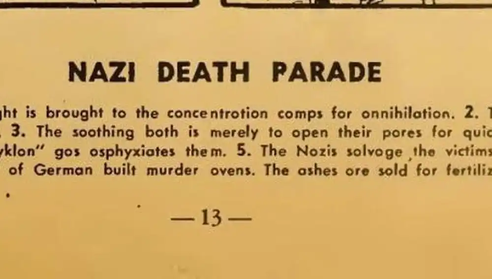 Texto que acompaña al cómic realizado por August M. Froehlich, titulado "Desfile nazi de la muerte"