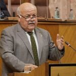 El consejero andaluz de Salud y Familias, Jesús Aguirre, en el Pleno del Parlamento
