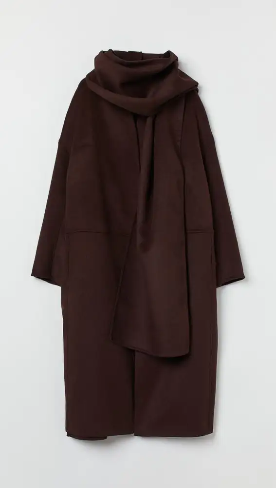 Abrigo en mezcla de lana en color marrón oscuro, de H&M