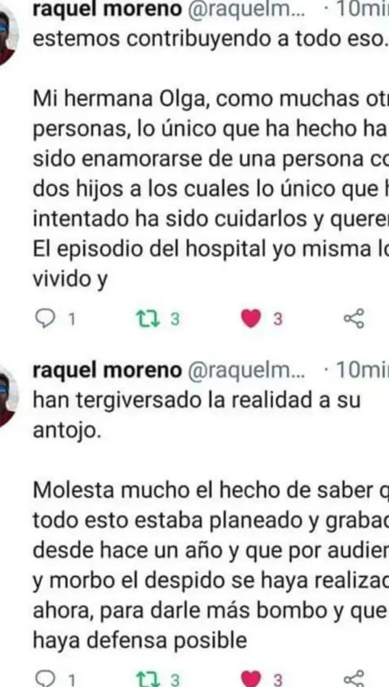Algunos tuits de Raquel Moreno