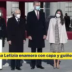 La Reina Letizia enamora con capa y guiño a Italia