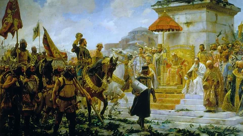 Entrada de Roger de Flor en Constantinopla (1888), de José Moreno Carbonero. Senado de Madrid.