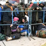 Refugiados en un campamento de migrantes en el paso fronterizo de Bruzgi-Kuznica Bialostocka, cerca de la frontera entre Bielorrusia y Polonia