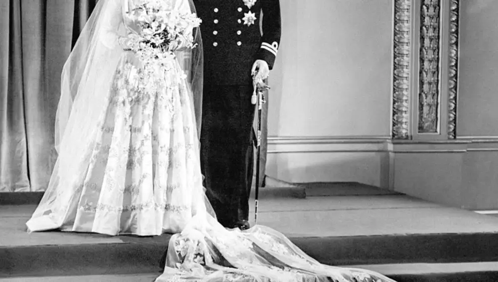 La reina Isabel II y Felipe de Edimburgo el día de su boda