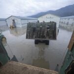 Militares canadienses llegan a una de las granjas afectadas por las lluvias torrenciales