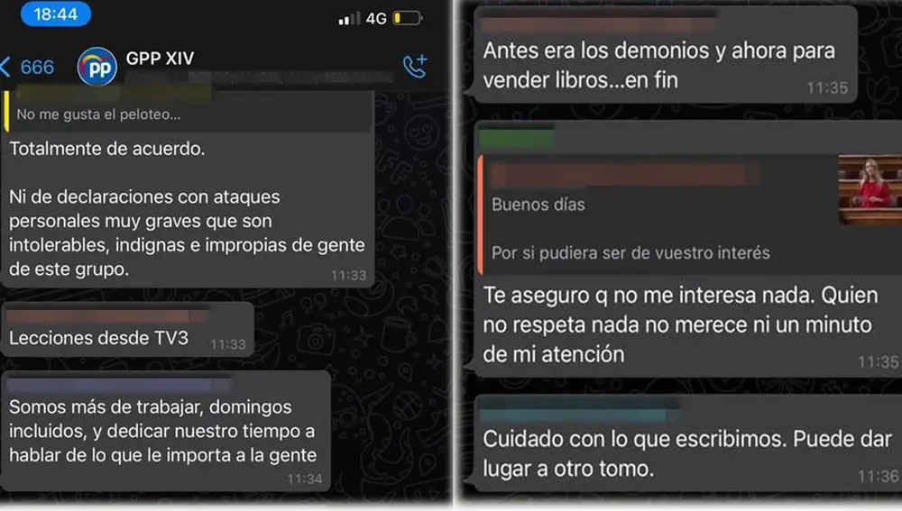 El chat del grupo popular en el que se colgó un artículo de apoyo a Álvarez de Toledo