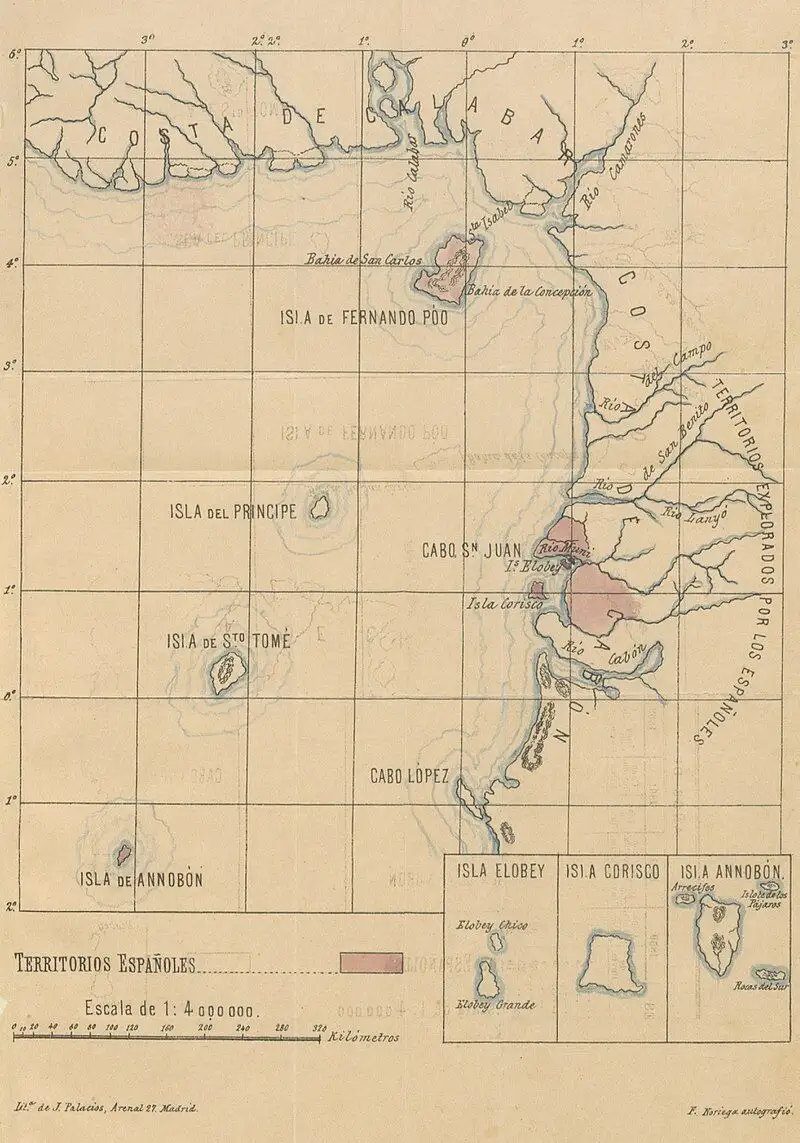 Mapa de las posesiones españolas en el Golfo de Guinea en 1897