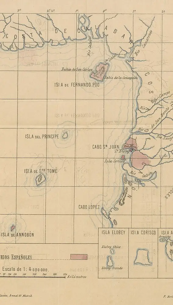 Mapa de las posesiones españolas en el Golfo de Guinea en 1897