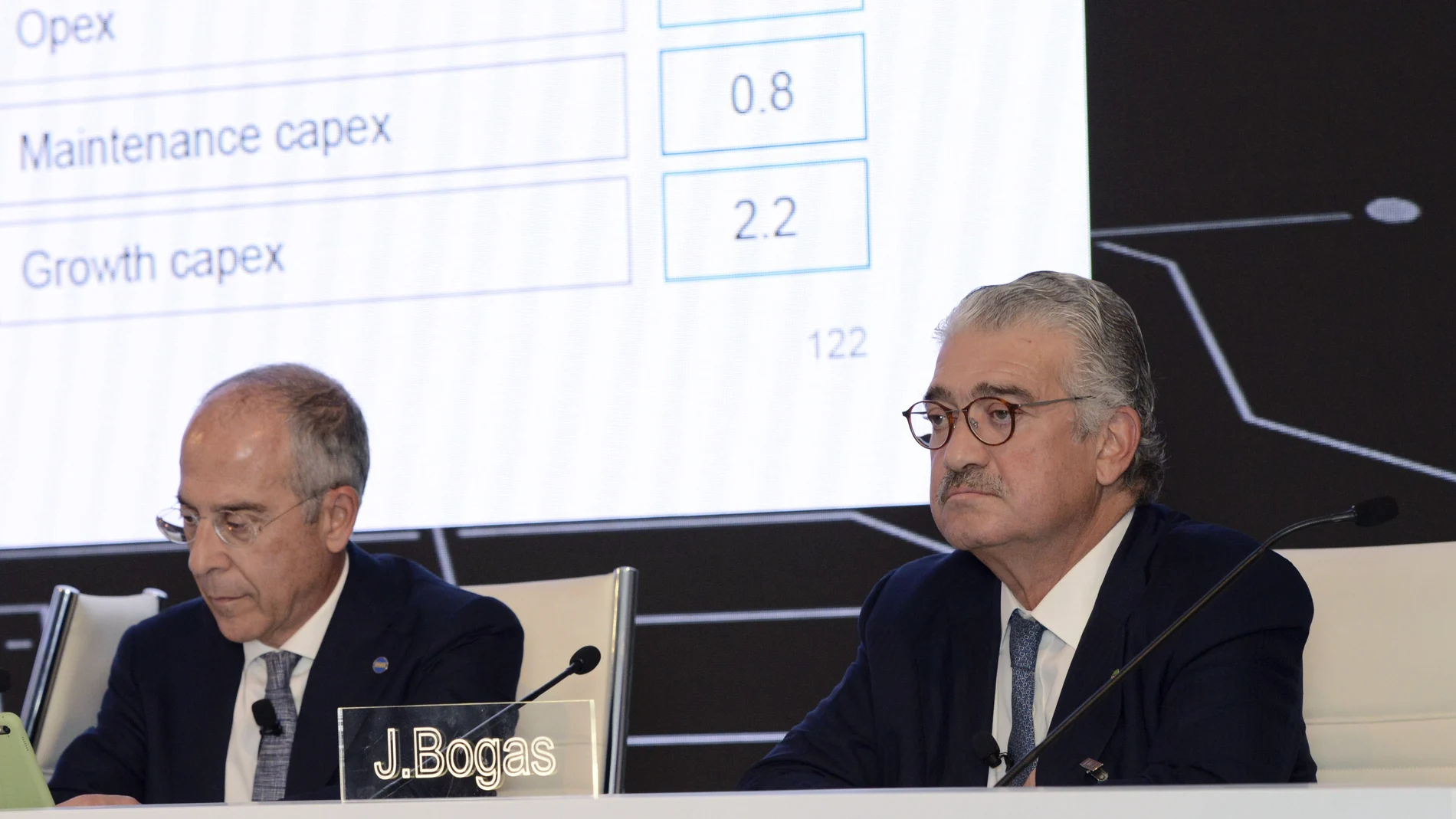 Los consejeros delegados de Enel, Francesco Starace (i), y ENDESA, José Bogas (d)