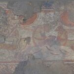 El mosaico romano que representa la historia del héroe griego Aquiles. EFE/ University of Leicester Archaeological Services