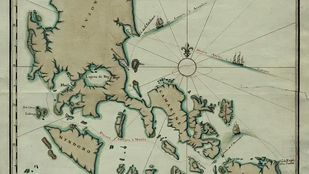 Mapa de Filipinas donde se ve el puerto de Manila de donde partía el galeón