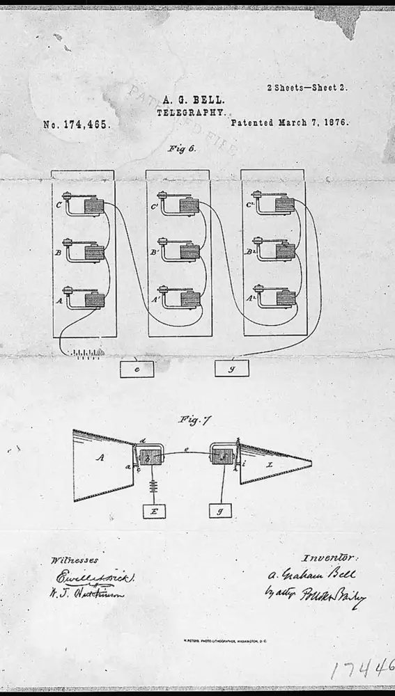 Imagen de la patente que Graham Bell registró en 1876.