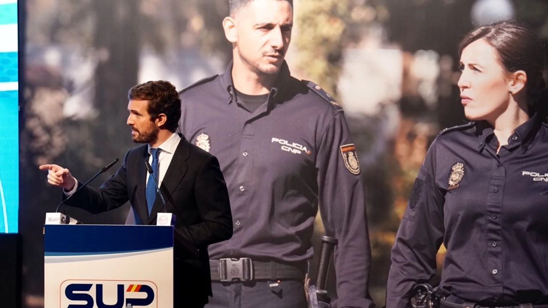 El líder del PP, Pablo Casado en el congreso del Sindicato Unificado de Policía (SUP)