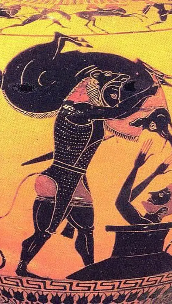 La tradición cuenta que Euristeo tenía tanto miedo del jabalí, que se escondió en una tinaja cuando Hércules vino a presentárselo