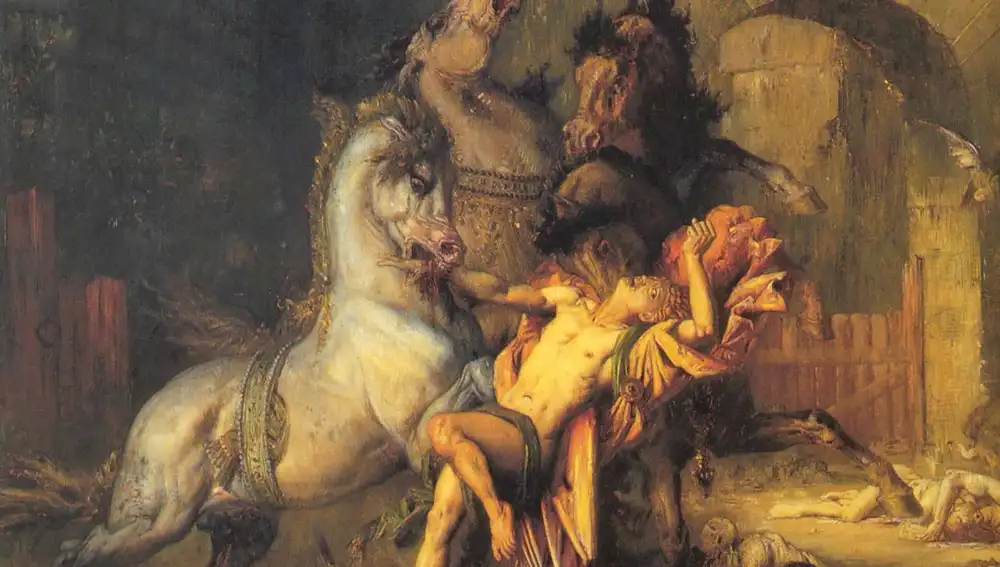 Diomedes siendo devorado por sus caballos.