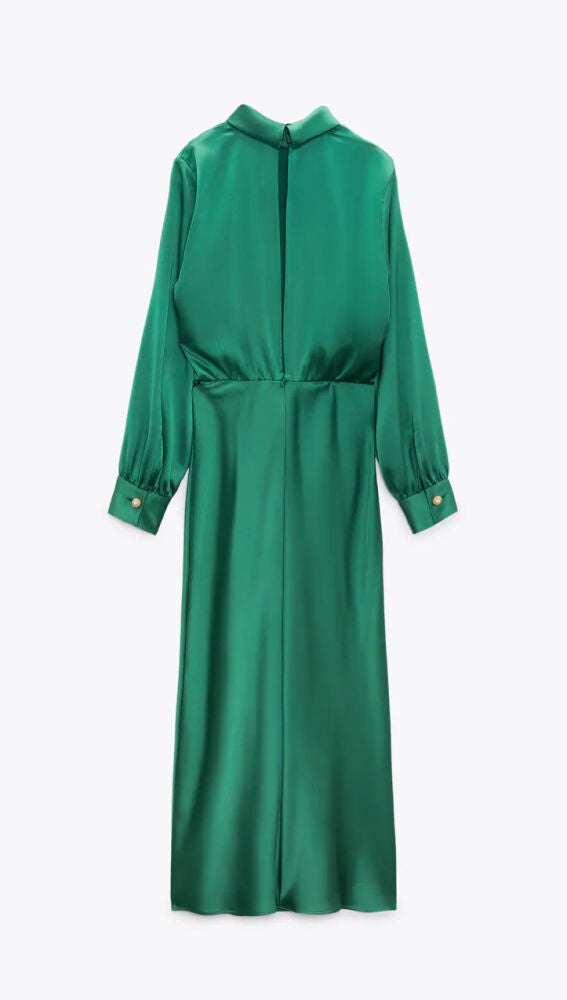 Vestido saten verde online zara