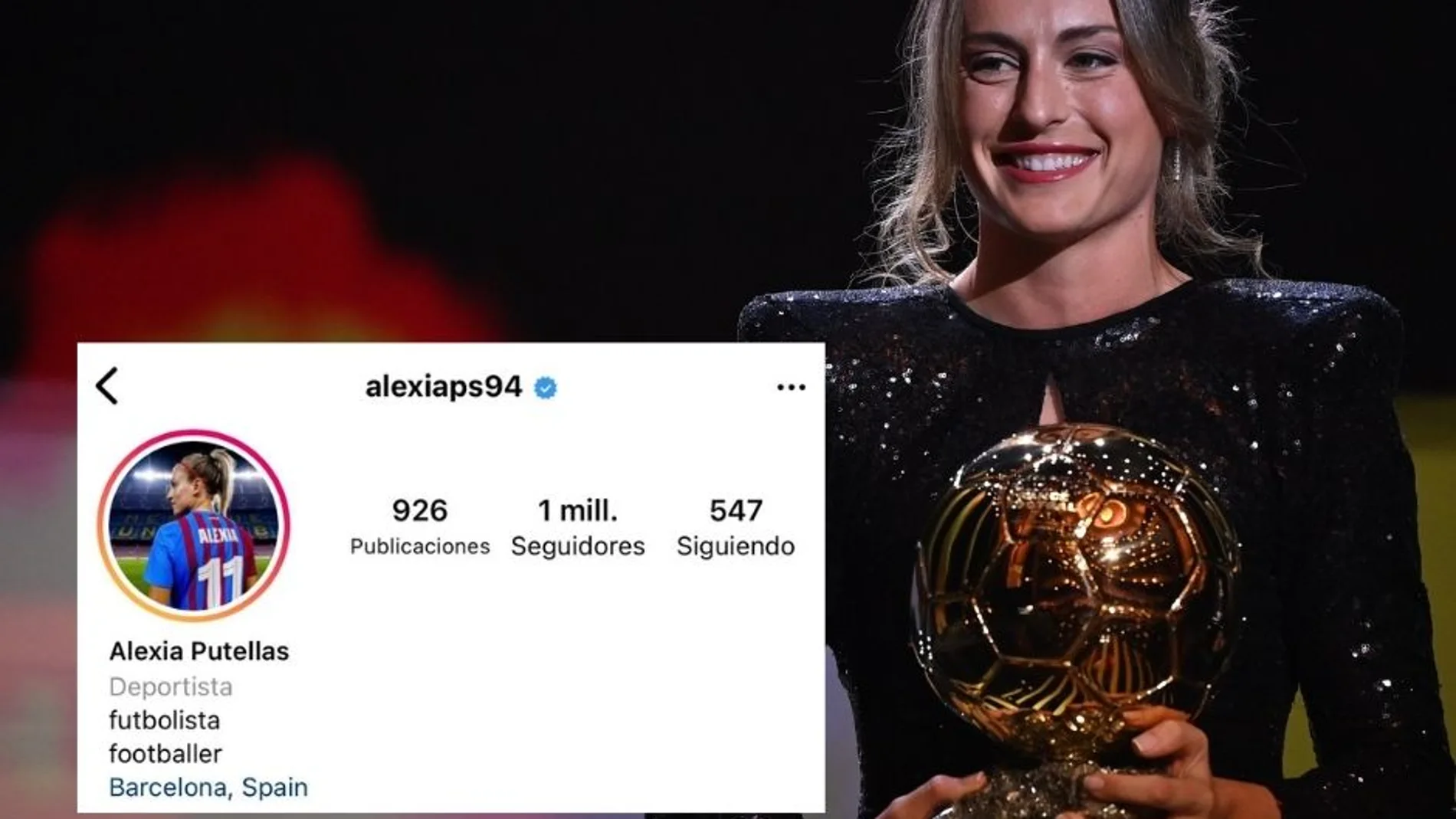 Alexia Putellas con el Balón de Oro alcanza el millón de seguidores en Instagram