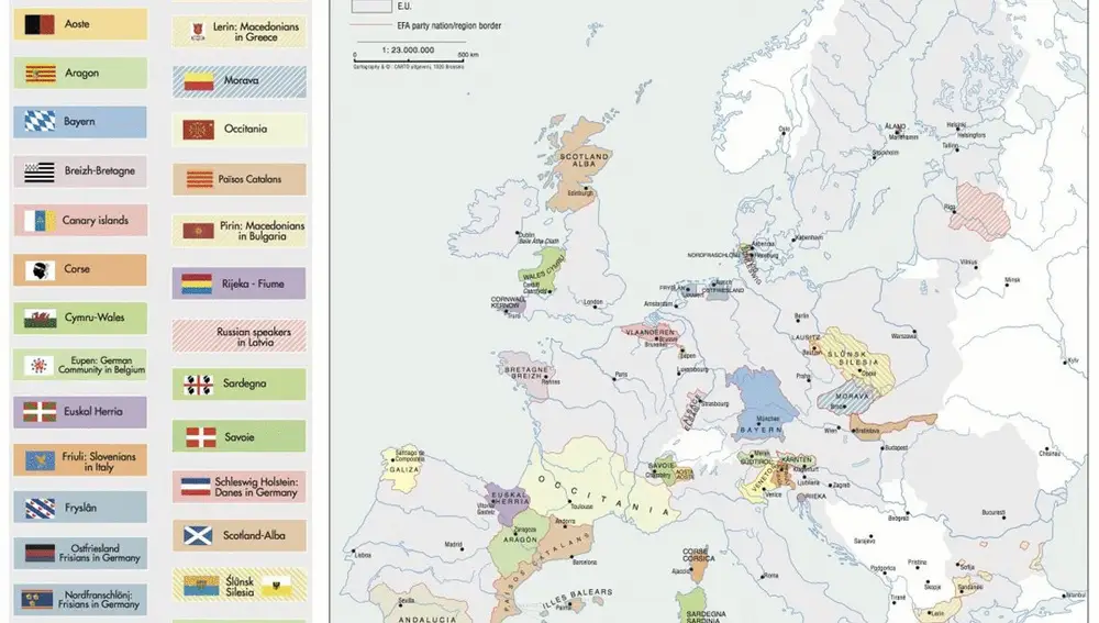 Mapa de los movimientos secesionistas o autonomistas de Europa | Fuente: European Free Alliance