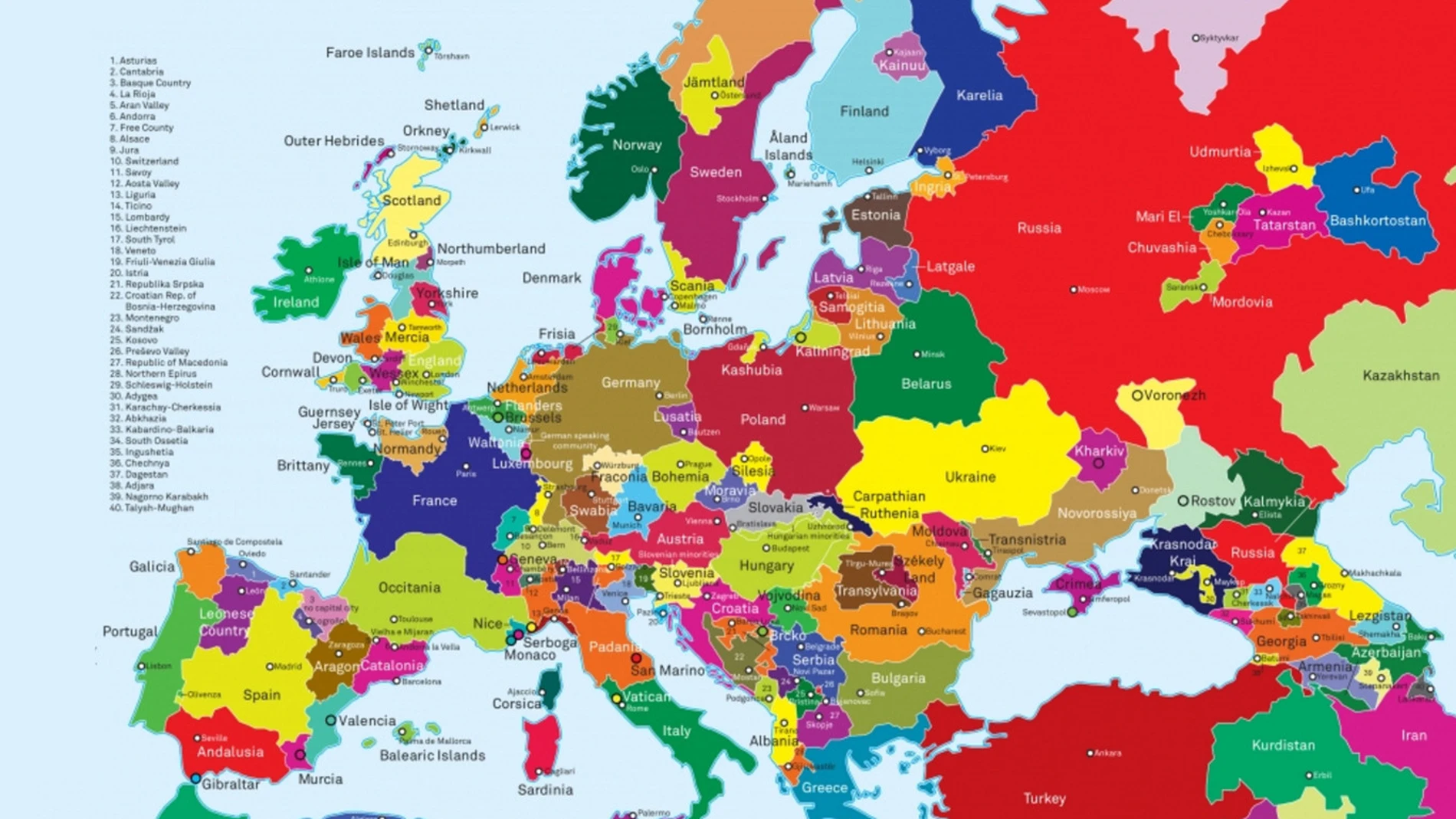 Mapa elaborado por el cartógrafo Theo Deutinger en el que recopila como quedaría el mapa europeo si todos los sueños independentistas se cumpliesen