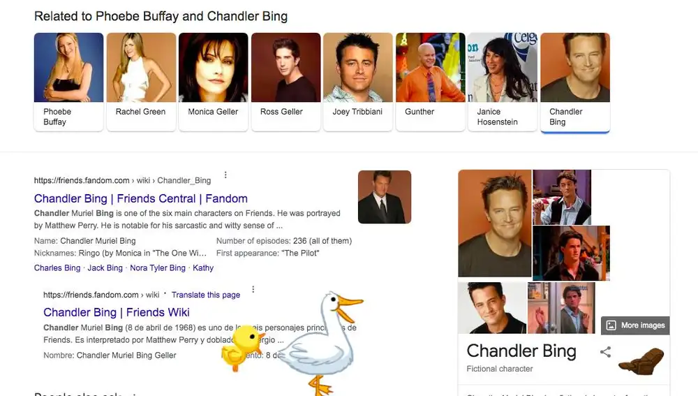 Dos de los mejores amigos de Chandler aparecen en pantalla al buscar su nombre.