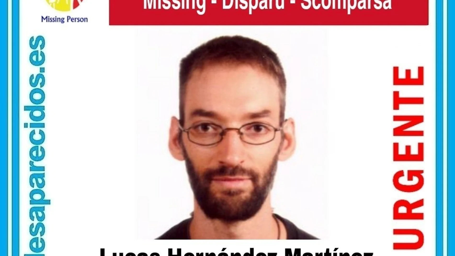 Cartel de SOS desaparecidos alertando de la desaparición de Lucas Hernández