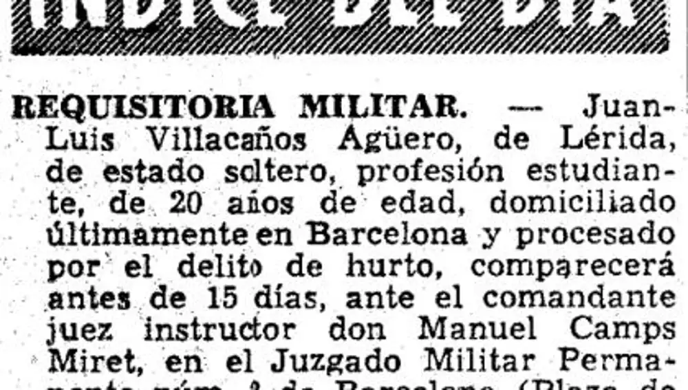 Requisitoria militar publicada en La Vanguardia