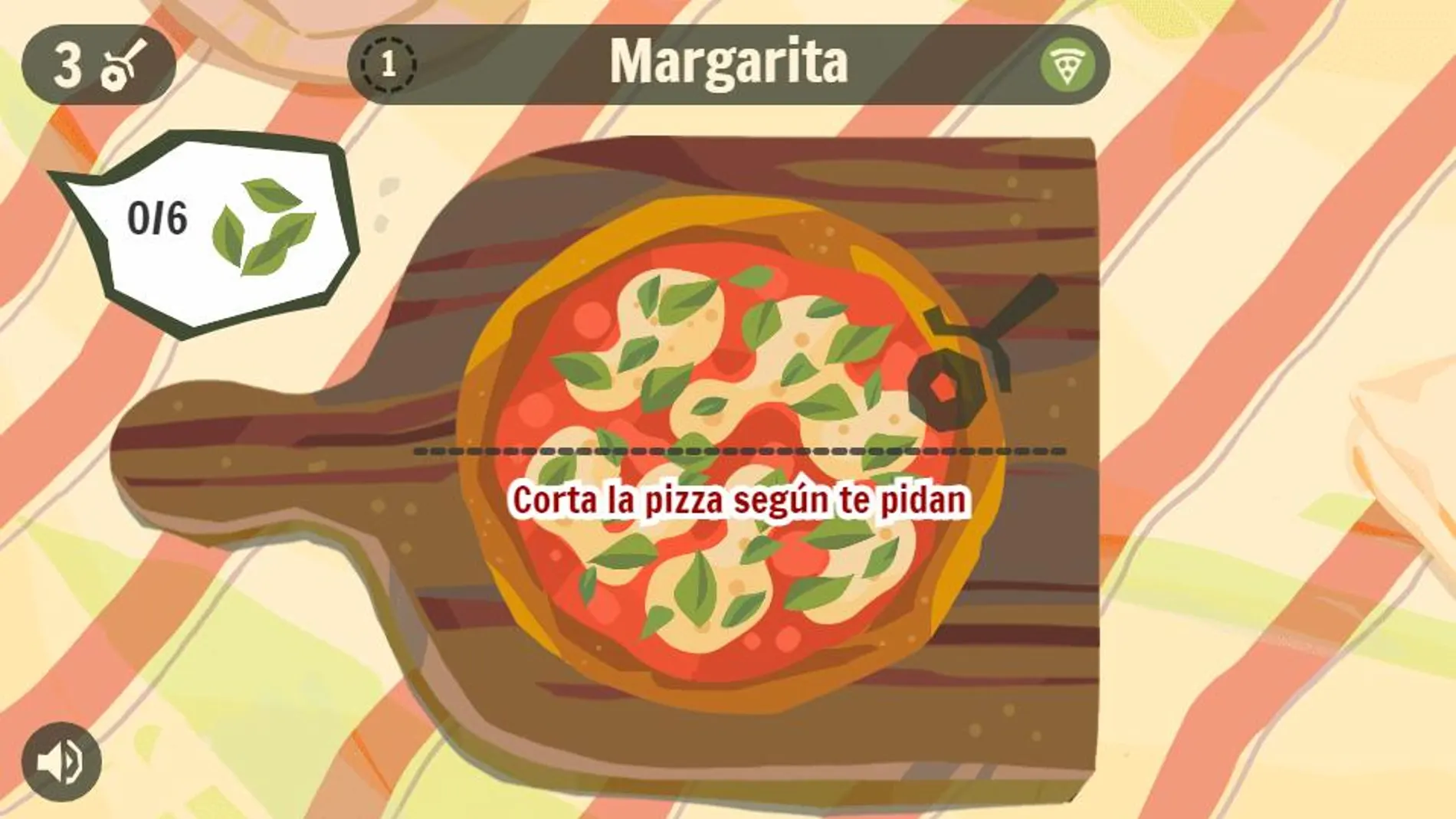 El juego comienza con una sencilla pizza Margarita.