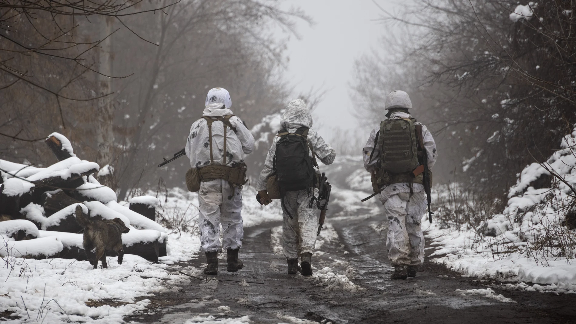 Soldados ucranianos caminan cerca de Katerinivka, región de Donetsk