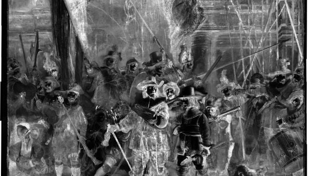 Visión escaneada de "Ronda de noche" icónica obra de Rembrandt