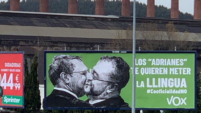 Carteles de Vox contra el bable en las afueras de Avilés