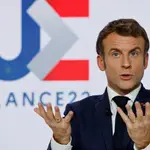 El presidente galo Emmanuel Macron durante una rueda de prensa en París