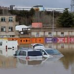 Calles inundadas en Burlada, Navarra, este sábado.