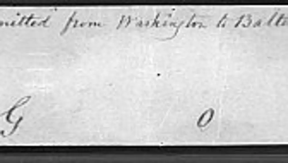 El primer telégrafo de la historia, enviado por Samuel F. B. Morse desde Washington, D.C. a Alfred Vail en Baltimore en 1844.
