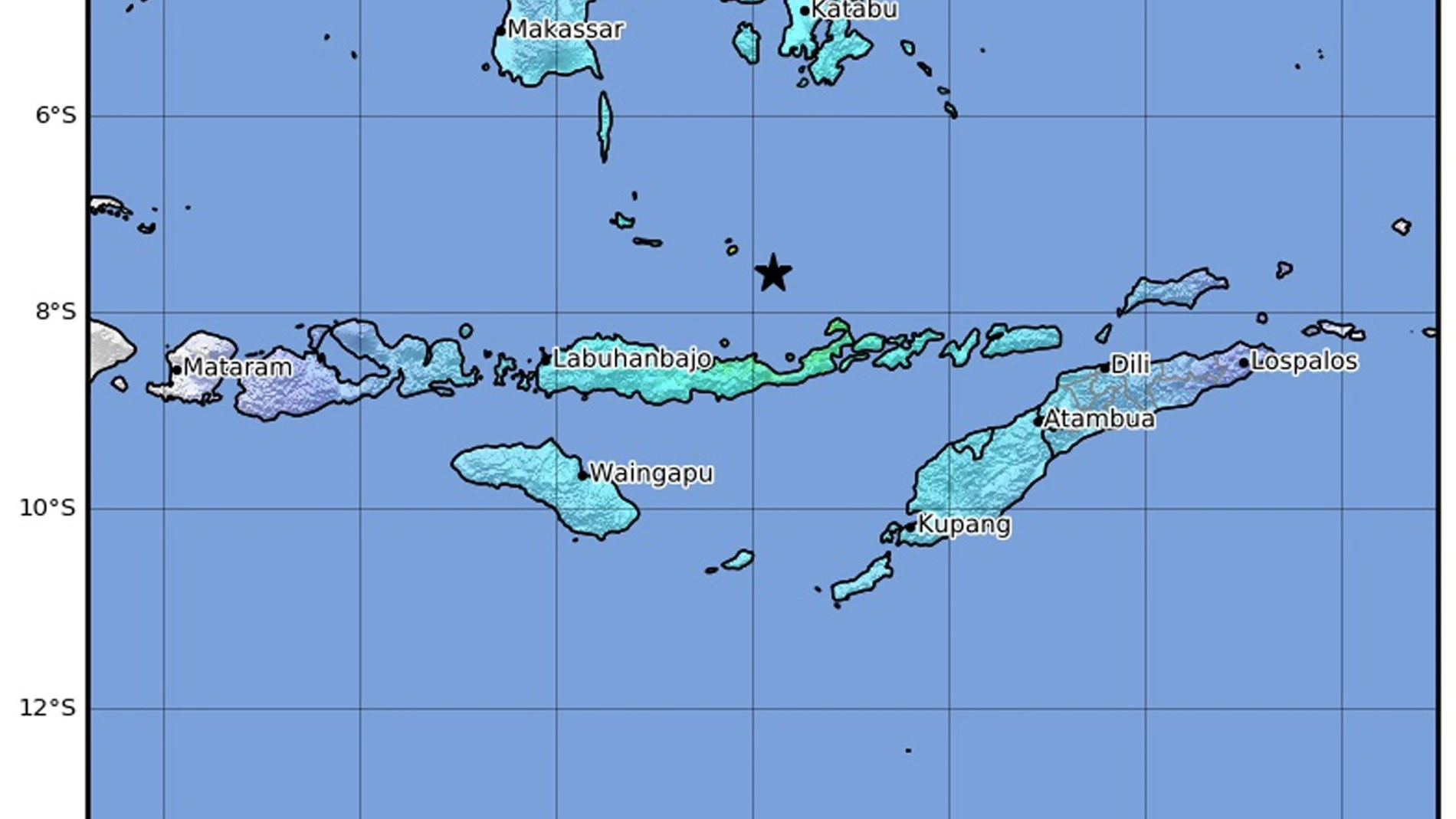Un mapa muestra el epicentro del terremoto de 7,3 grados en Indonesia