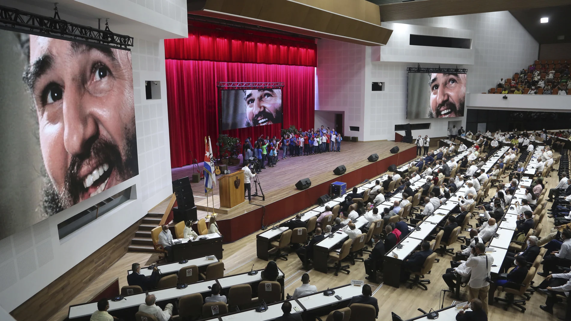 Delgates and dignitaries attend the closing ceremony of the XX ALBA Summit, at the Convention Palace in Havana, Cuba, Tuesday, Dec. 14, 2021. (AP Photo/Ismael Francisco)