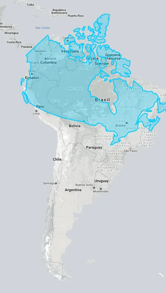 Canadá en Sudamérica | Captura de pantalla. &quot;The True Size Of...&quot;