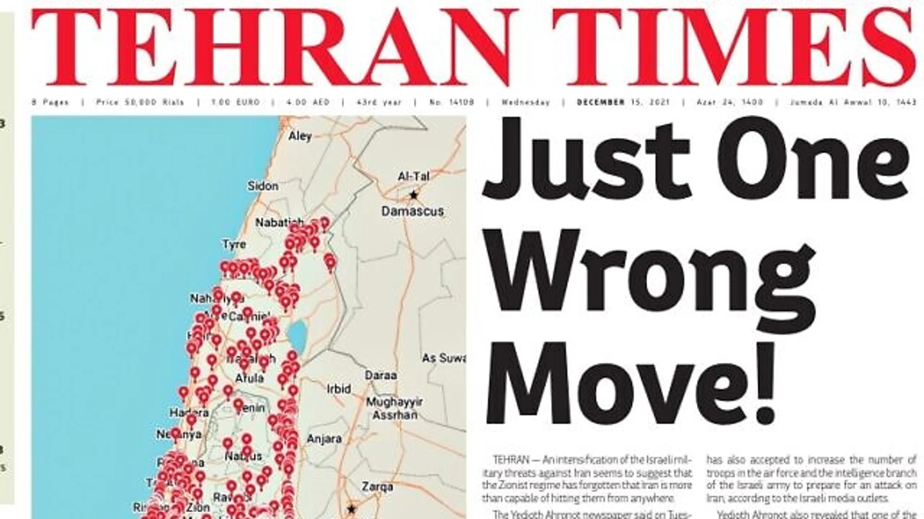 Un periódico de Teherán filtró los objetivos israelíes que Irán atacaría con misiles