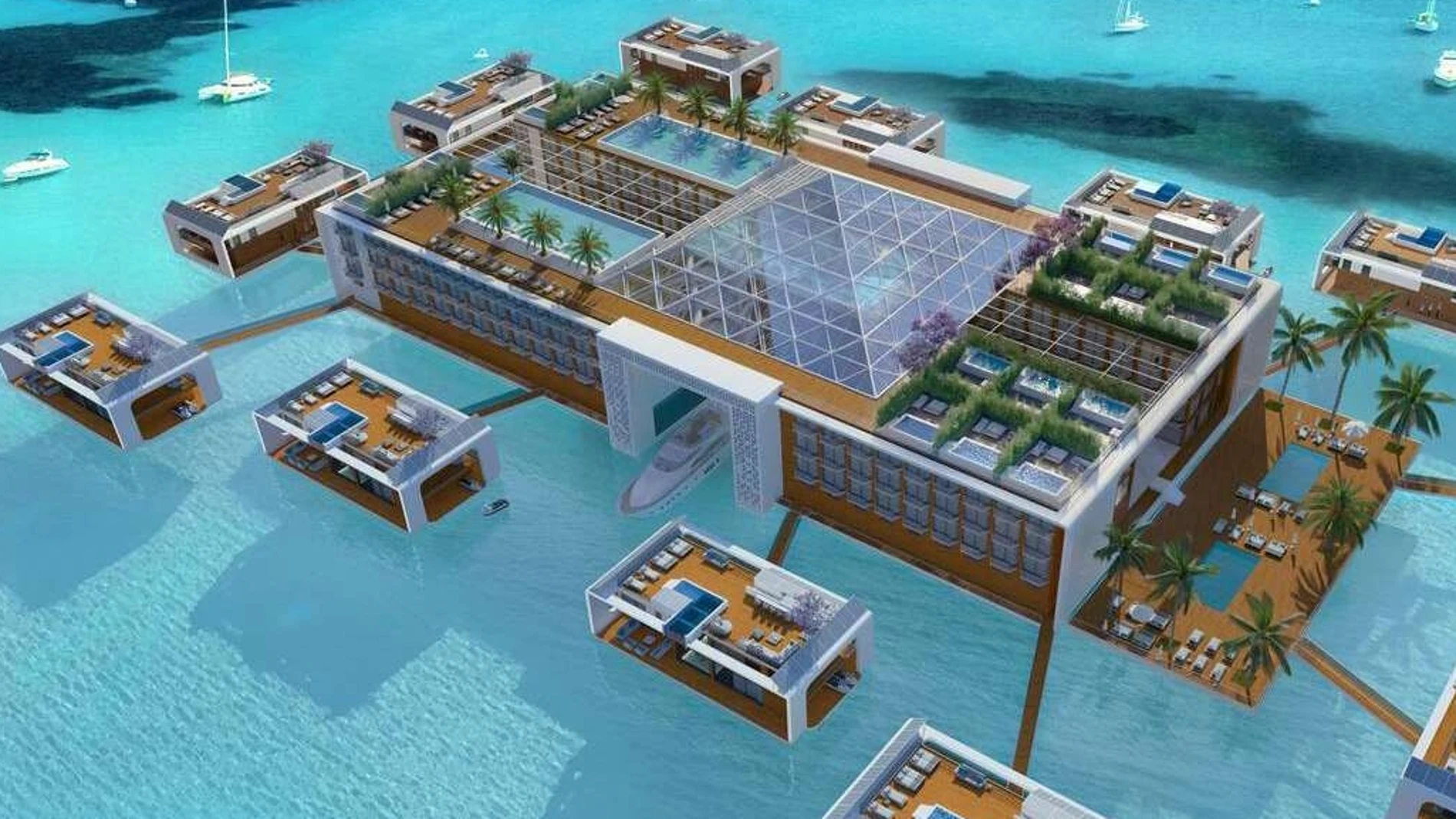 Recreación virtual del Palacio Flotante de Kempinski en Dubái.