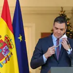 El presidente del Gobierno, Pedro Sánchez, a su llegada a una declaración institucional, en el Palacio de la Moncloa, el pasado viernes