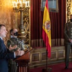José Creuheras durante su intervención ante el teniente general Fernando Aznar Ladrón de Guevara