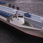 Su máximo de desplazamiento, aproximado a 45.000 toneladas, es similar a los barcos de clase estadounidense de Estados Unidos
