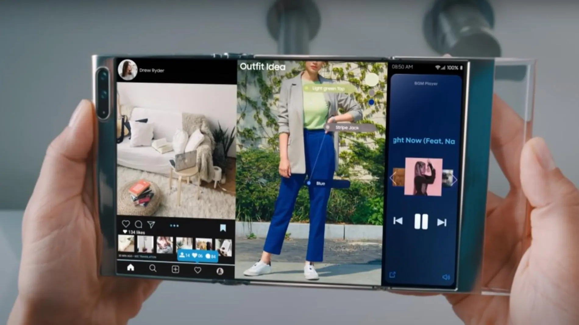 Concepto de pantalla plegable con dos bisagras de Samsung presentado en la pasada Display Week de mayo.