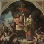 El pintor Luis de Madrazo representó a Don Pelayo en Covadonga en este óleo de 1855 que conserva el Museo del Prado