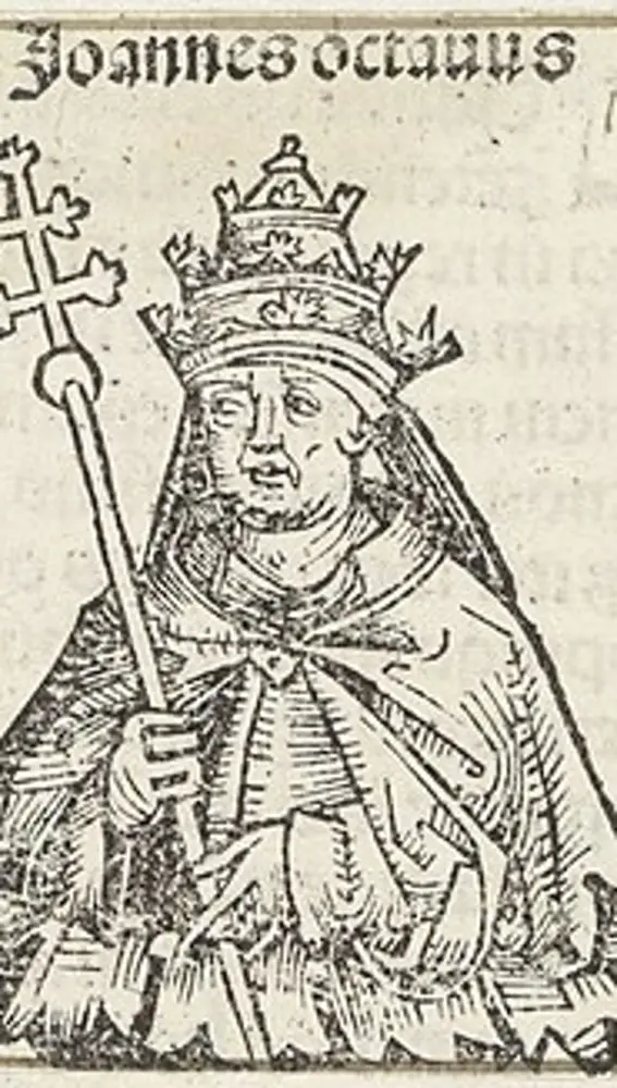 Retrato de Juan VIII contenido en las Crónicas de Núremberg