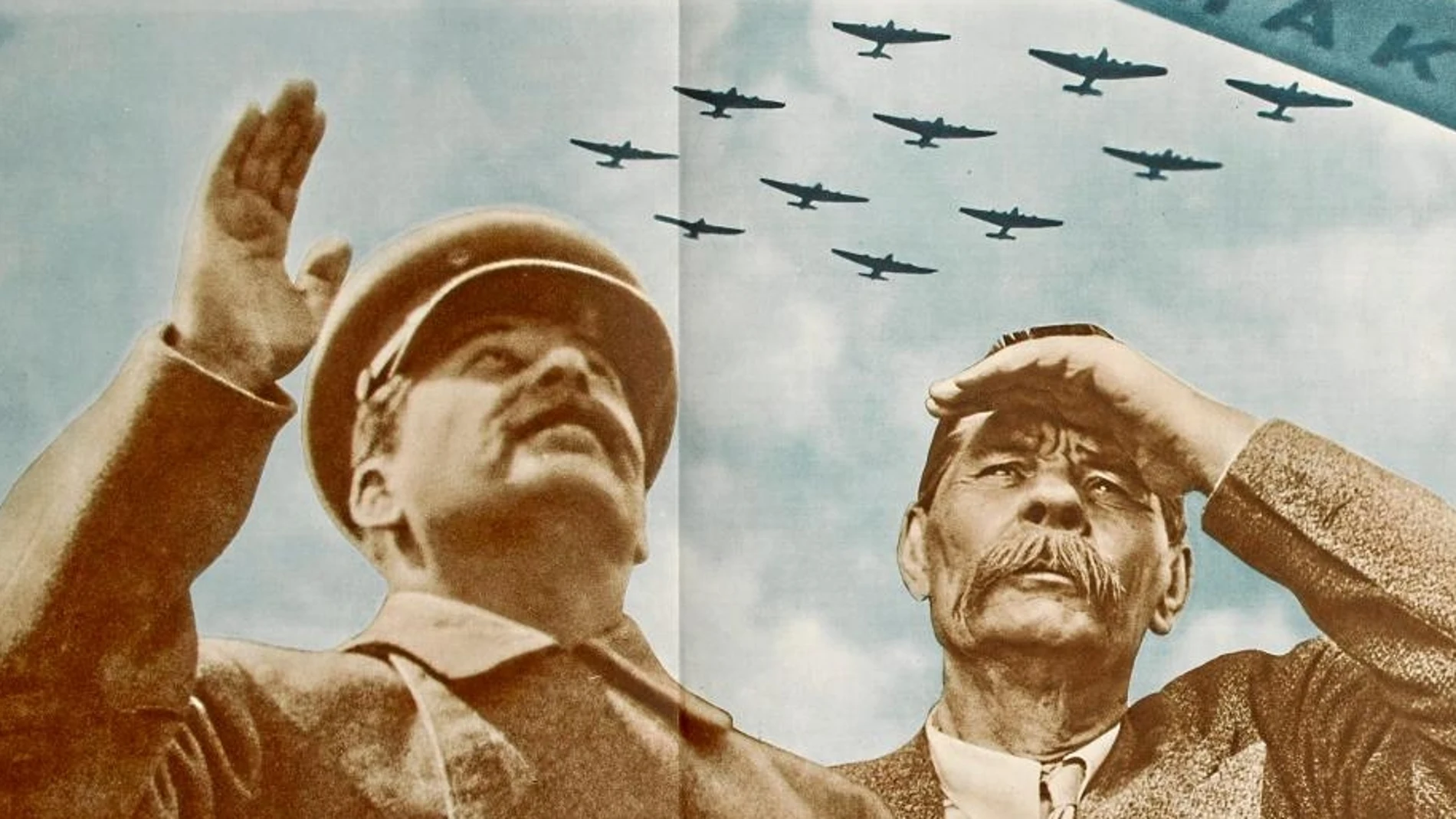 'La URSS en construcción' fue la revista de cabecera del régimen. En la imagen, un fotomontaje de la primera edición de 1935, en el que se ve a Stalin junto a un campesino.