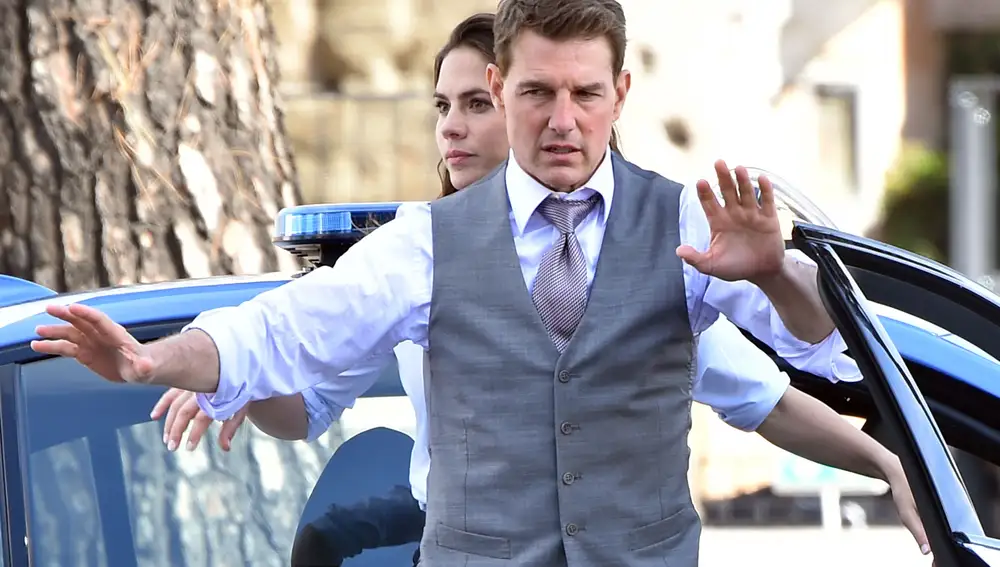 Tom Cruise durante el rodaje de la séptima entrega de 'Misión Imposible'
