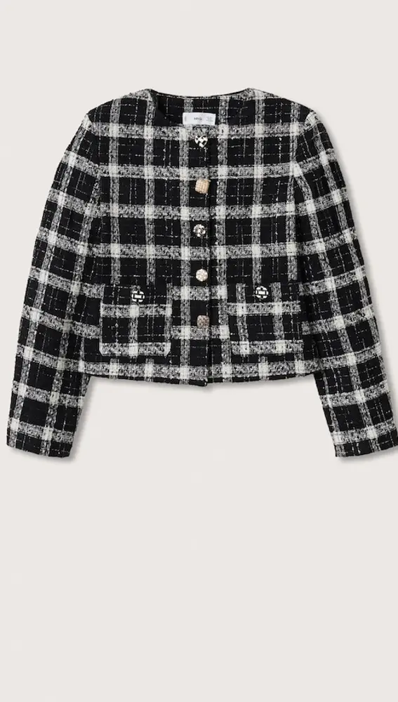 Chaqueta con estampado tweed en blanco y negro.
