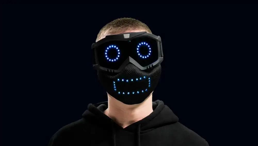 La máscara Qudi expresa gestos y emociones a través de un sistema de luces LED.